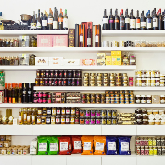 Shelves with food